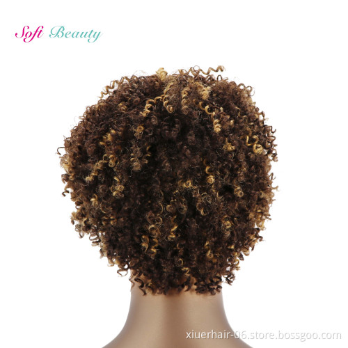RTS Wholesale Afro Machine Weft Cheap Kinky Indian Ombre 8" 100% Afro Kinky for Black Women Short Curly Human Hair Wig